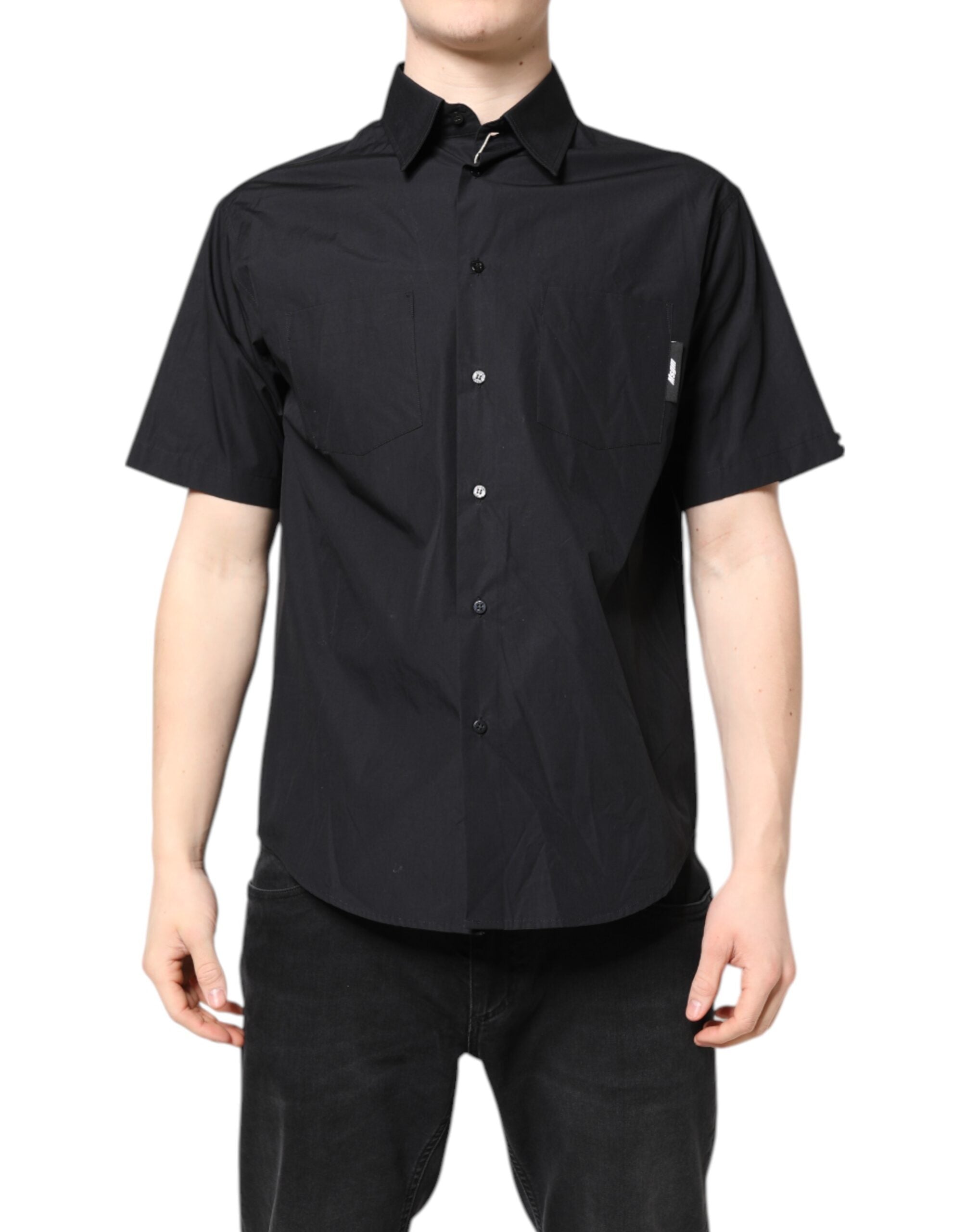 MSGM Black Printed Short Sleeve Collar Shirt Men's Casual Shirt